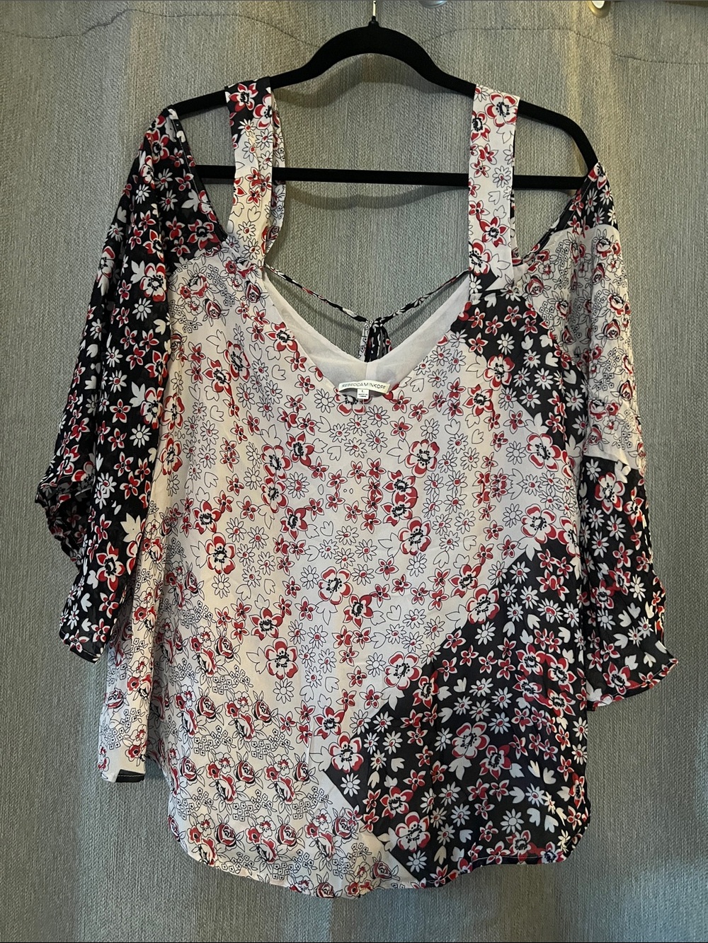 Rebecca Minkoff Black, White & Red Floral Cold-Shoulder Blouse